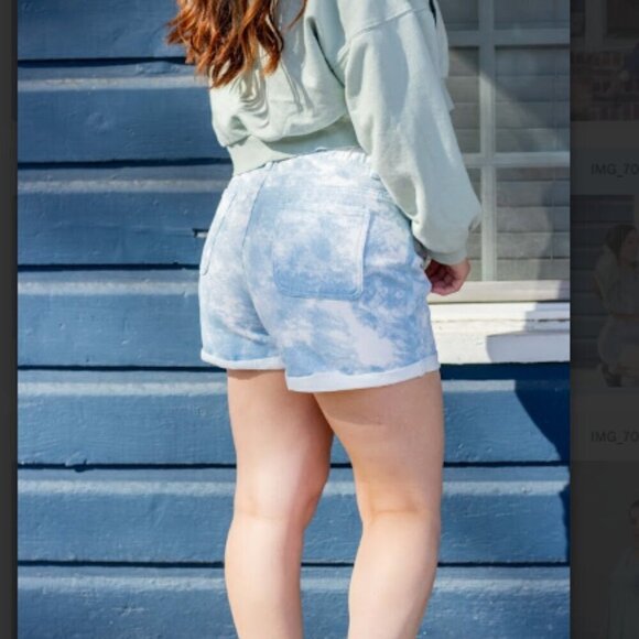 Blue White Tie Die Paperbag Denim Shorts - Picture 5 of 15
